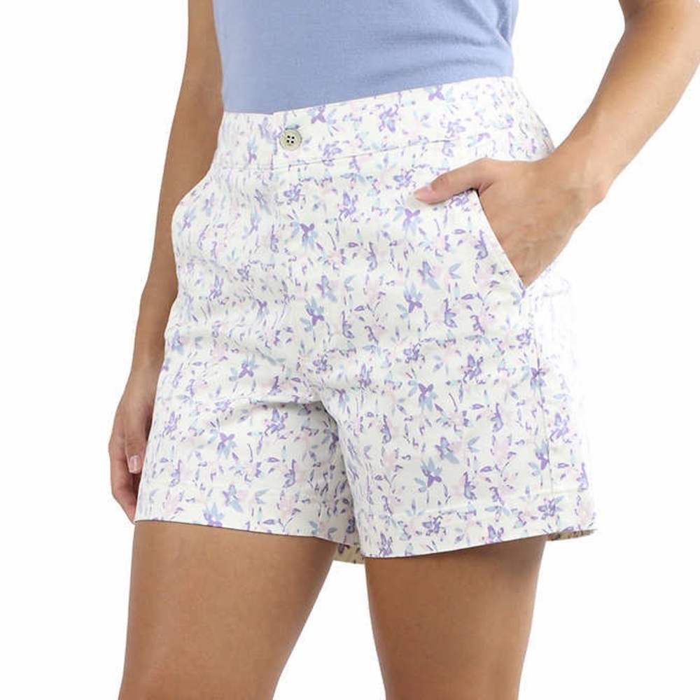 Jachs Girlfriend Women's Printed Chino Shorts, White Floral